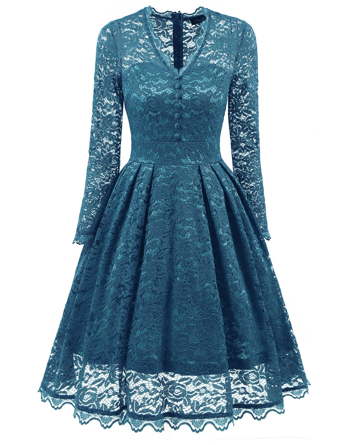 F2528-5 Retro Floral Lace Long Sleeve Vintage Swing Cocktail Bridesmaid Dress